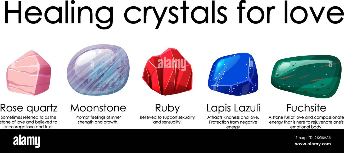 Healing crystals for love collection illustration Stock Vector Image