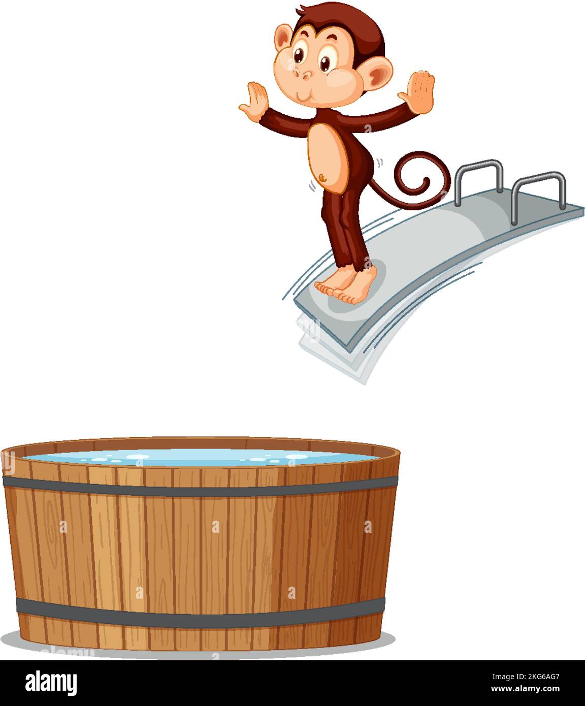 Monkey jumping on diving board illustration Stock Vector