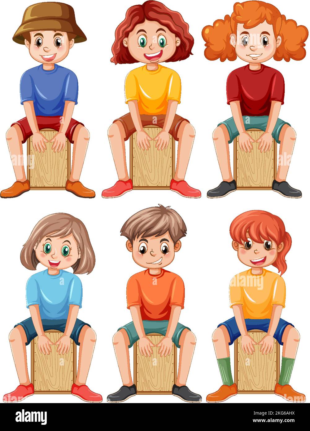 Set of kids playing cajon drums illustration Stock Vector Image & Art