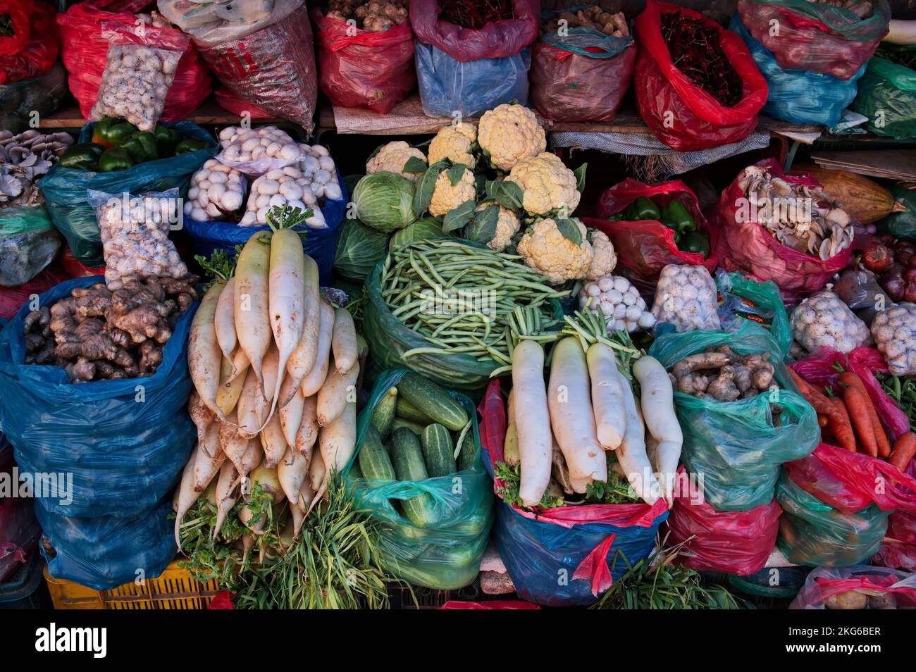 Market in Kathmandu, Nepal with various colorful vegetables Stock Photo
