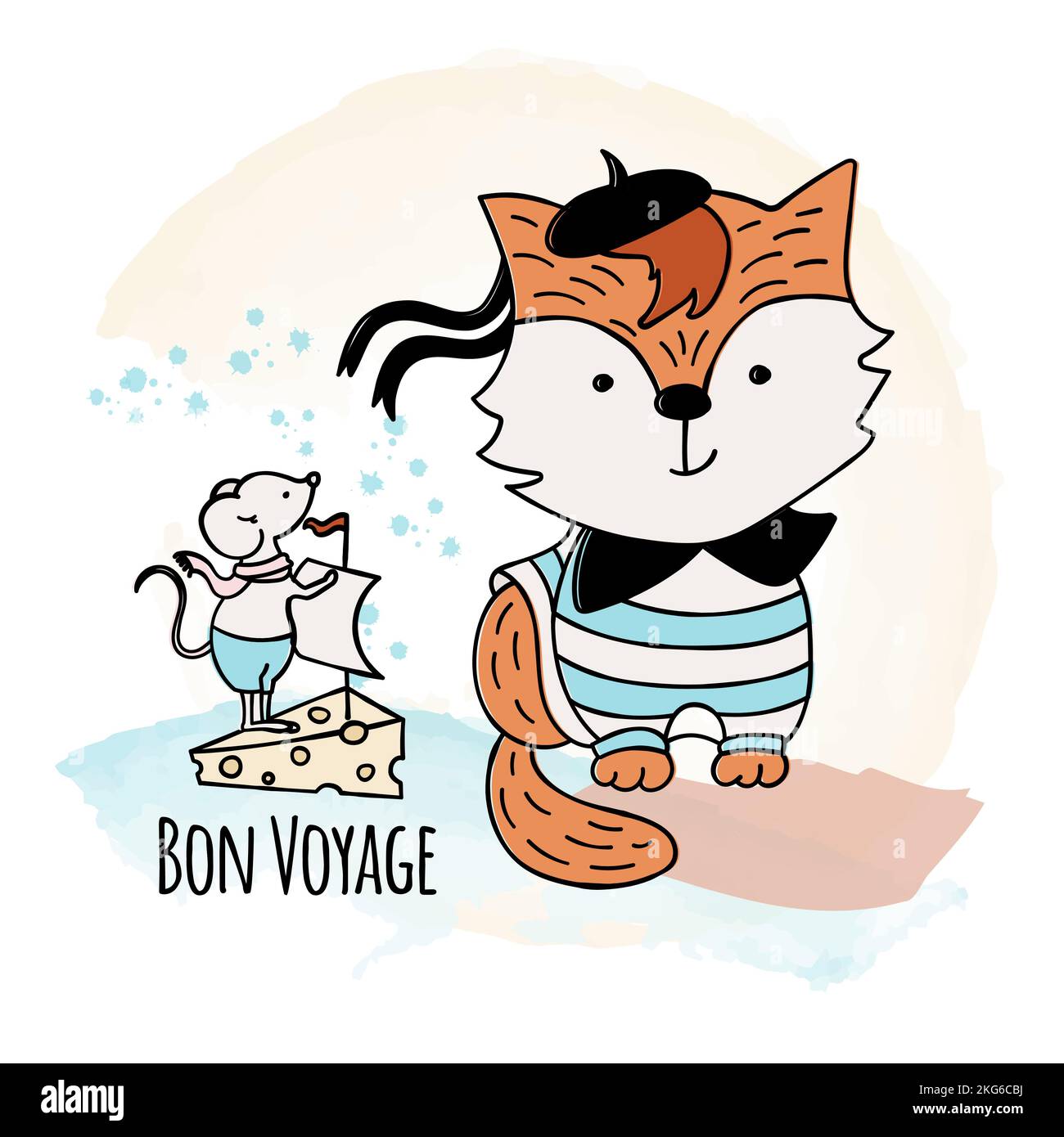 CAT AND MOUSE Cartoon Forest Funny Animal Pet Vector Illustration Set For Print Stock Vector