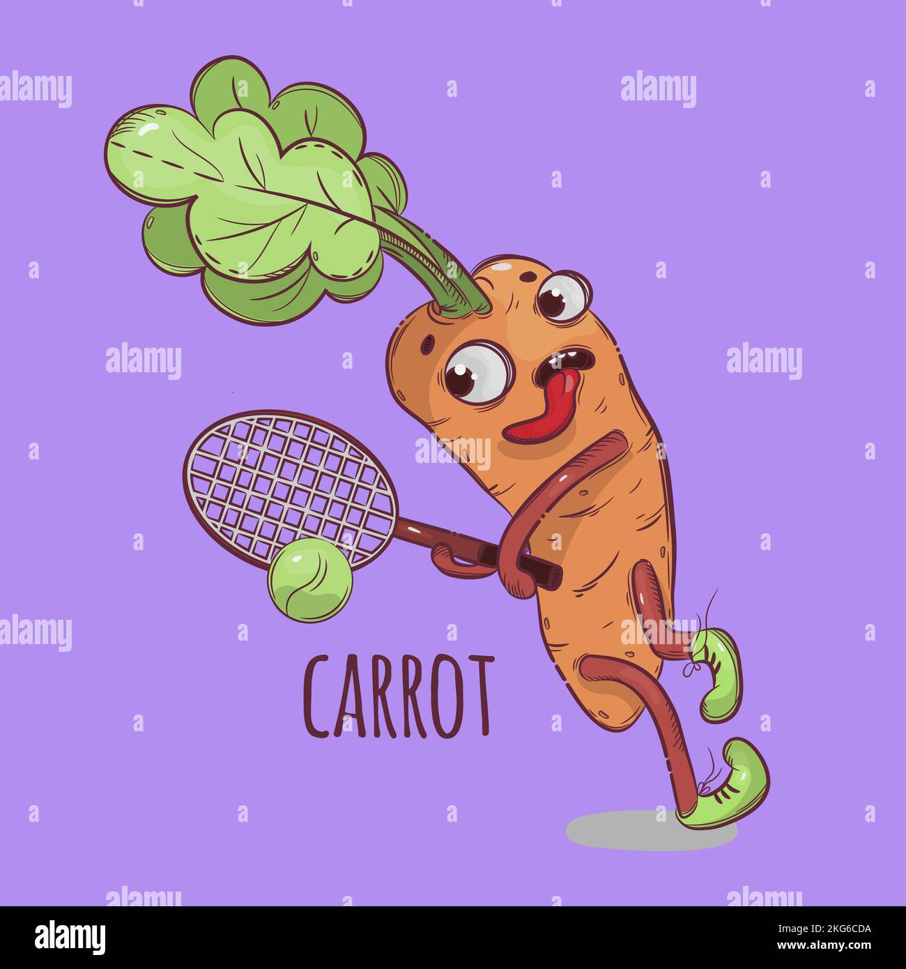 CARROT TENNIS Sport Cartoon Vegetable Health Nutrition Paleo Keto Diet