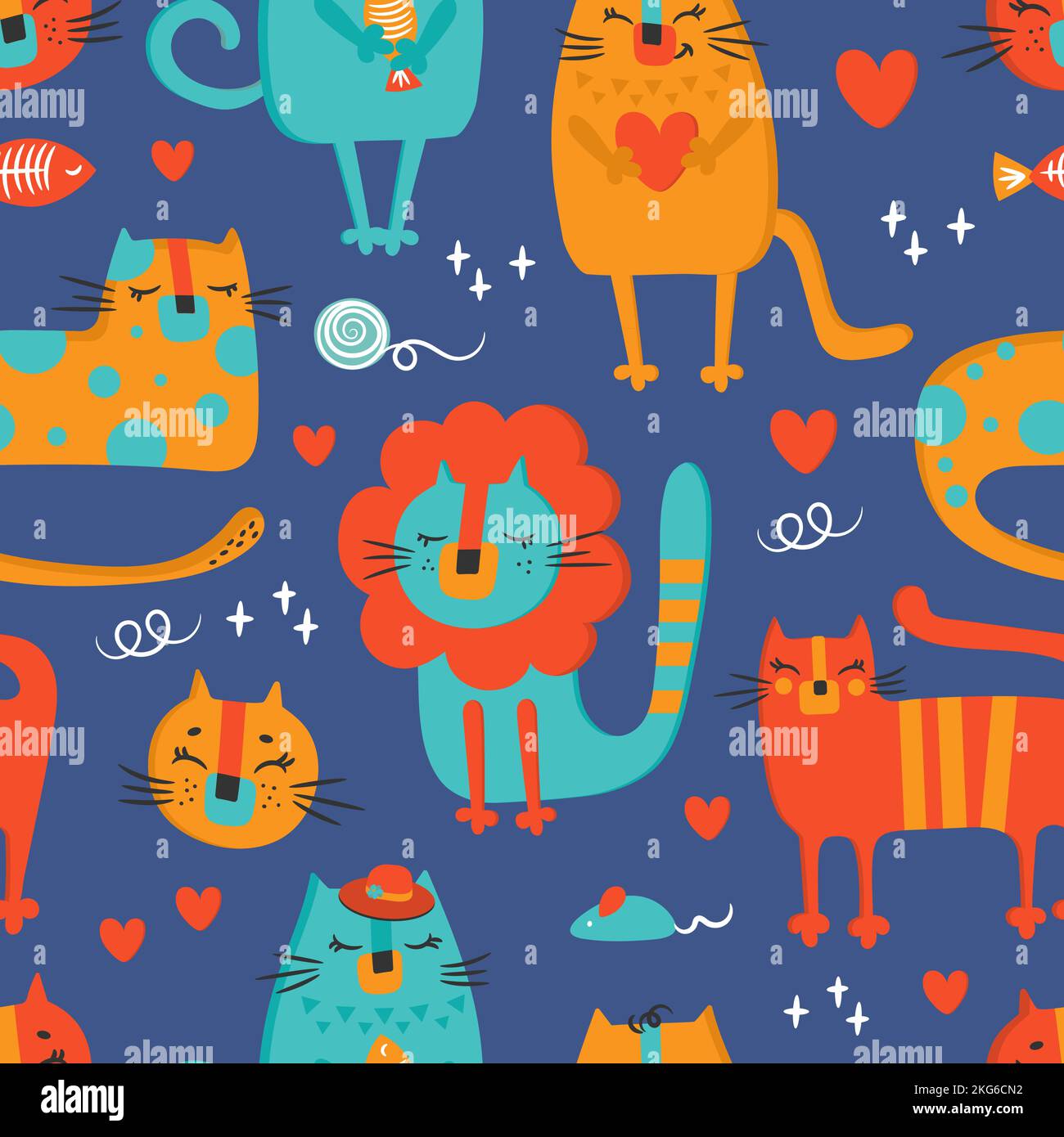 CAT CLOTH Hand Drawn Flat Design Cartoon Zoo Circus Cute Animal Seamless Pattern Vector Illustration For Print Stock Vector