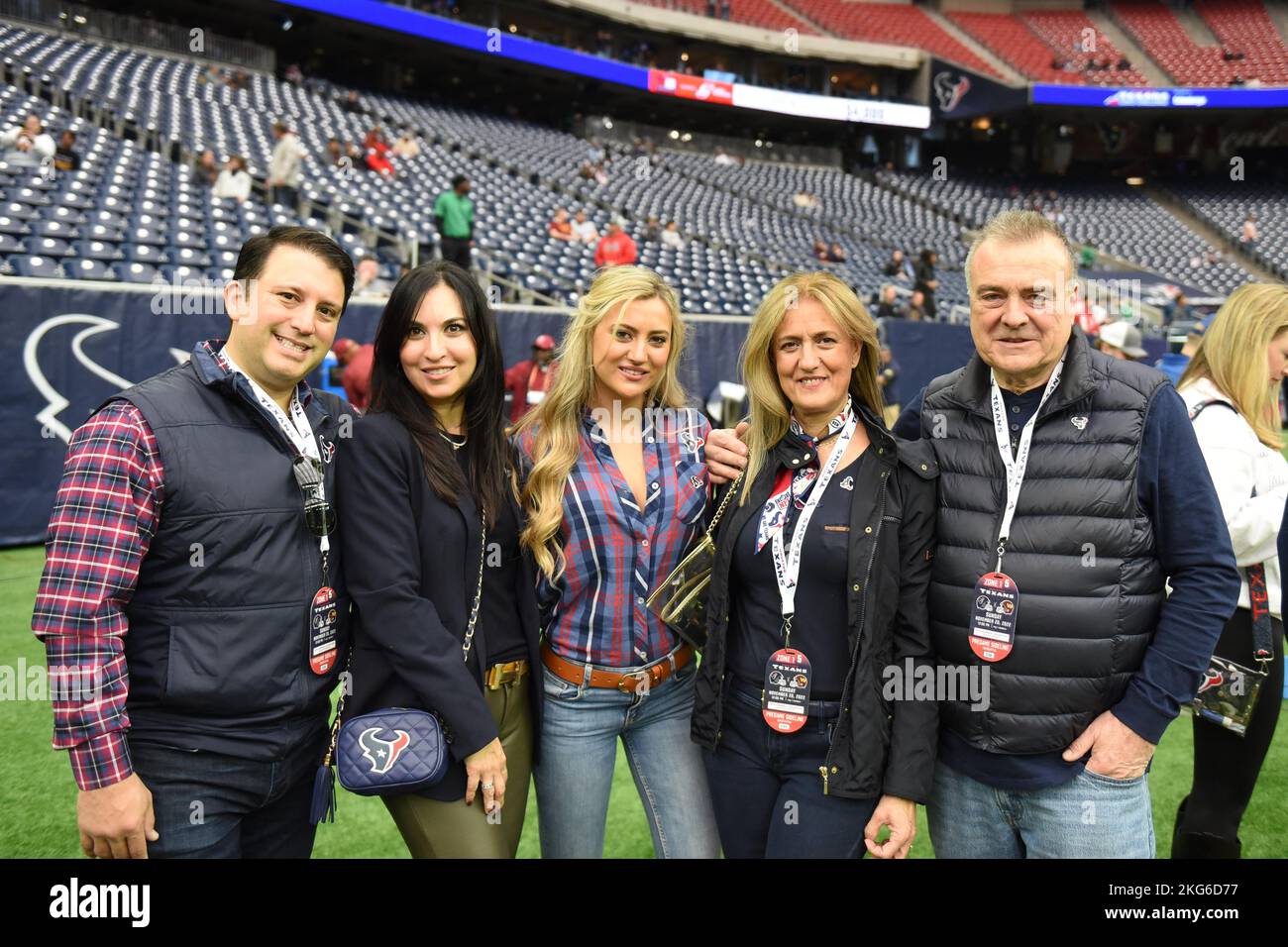 Houston Texans fans from Madrid, Spain on the field before the NFL