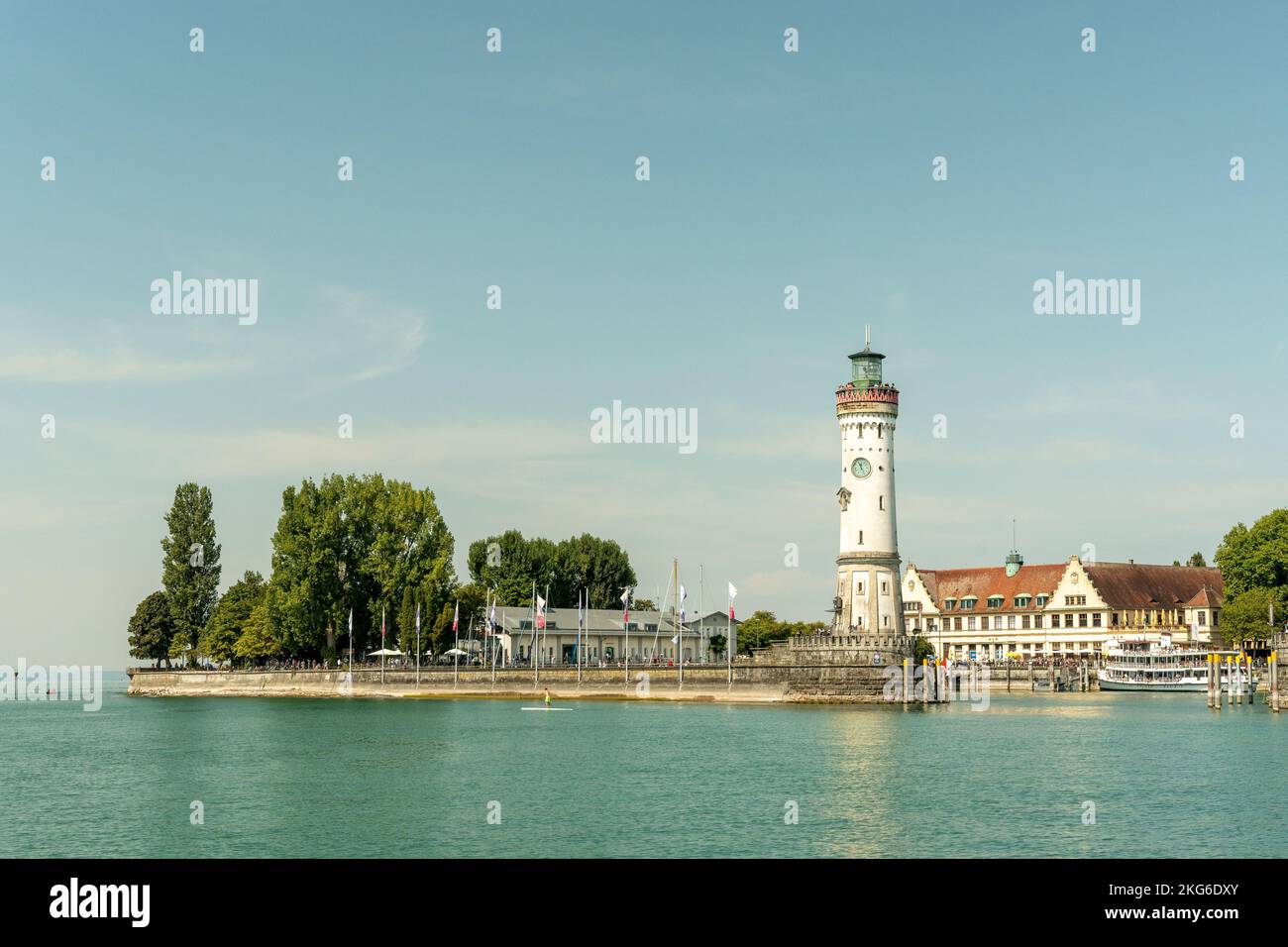 An aerial view of lighthouse surrounded by buildings in Lindau Stock ...