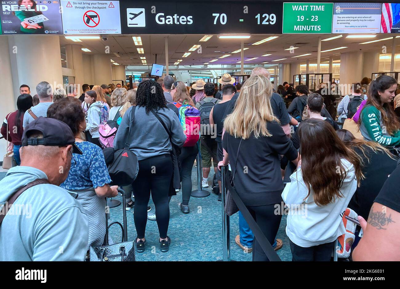 Orlando, United States. 21st Nov, 2022. People wait in a TSA screening