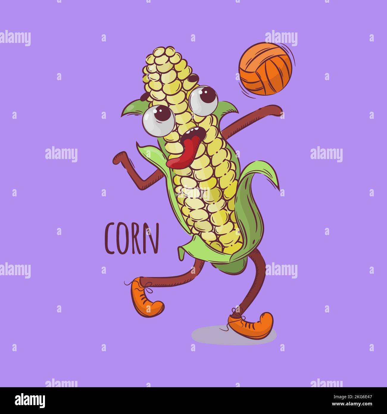 CORN VOLLEYBALL Sport Vegetable Cartoon Health Nutrition Nature Hand