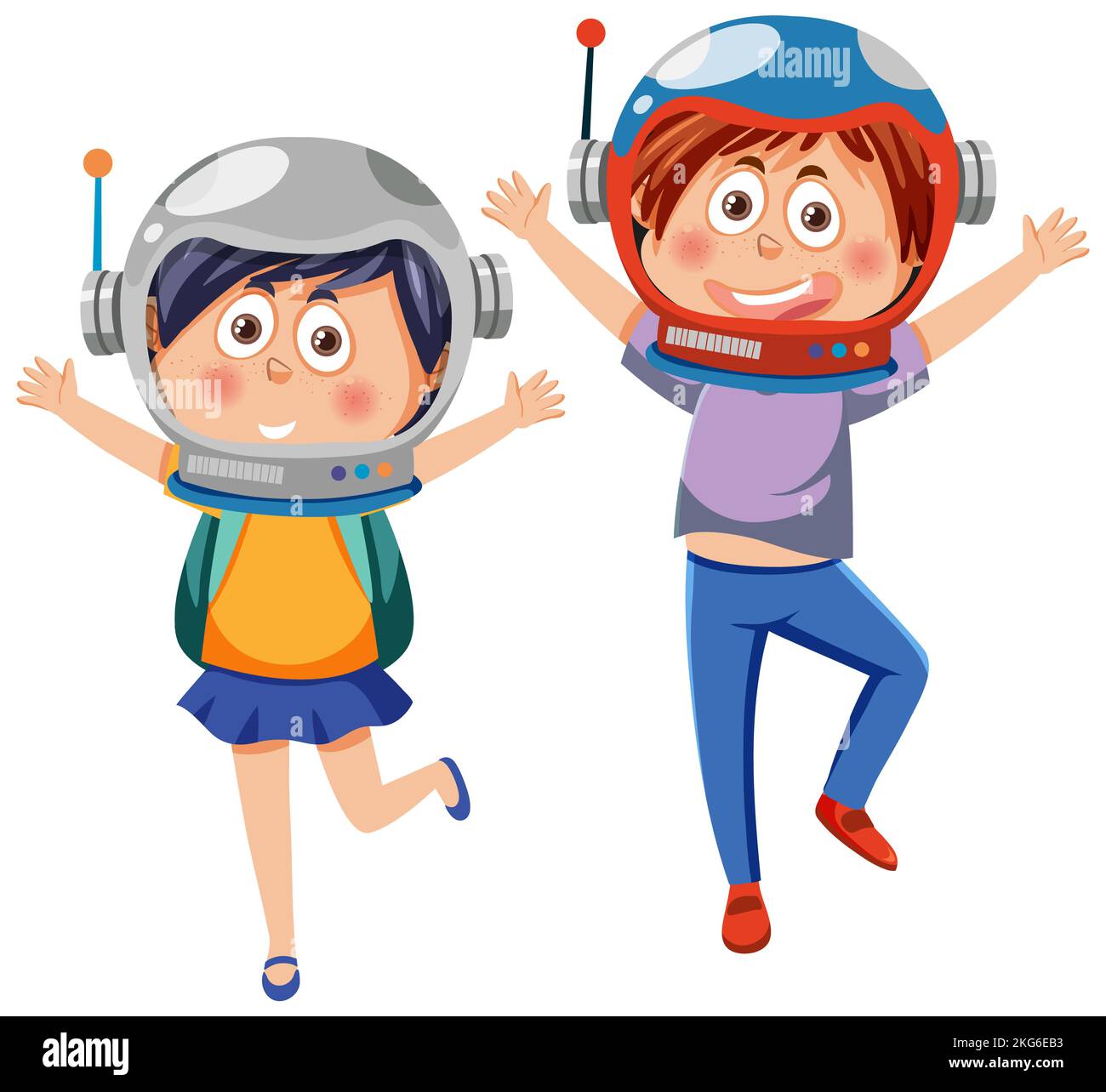 Two kids wearing astronaut helmets illustration Stock Photo Alamy