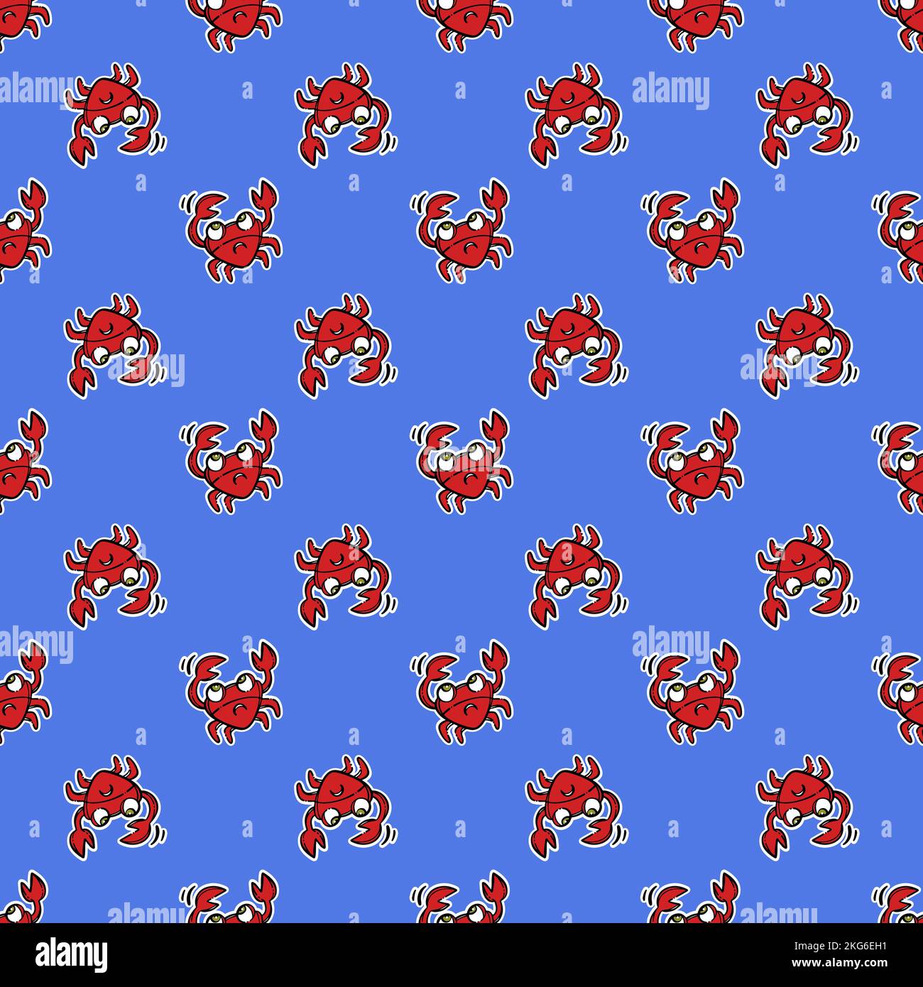 CRAB SMILING Cartoon Hand Drawn Picture Seamless Pattern Cute Red ...