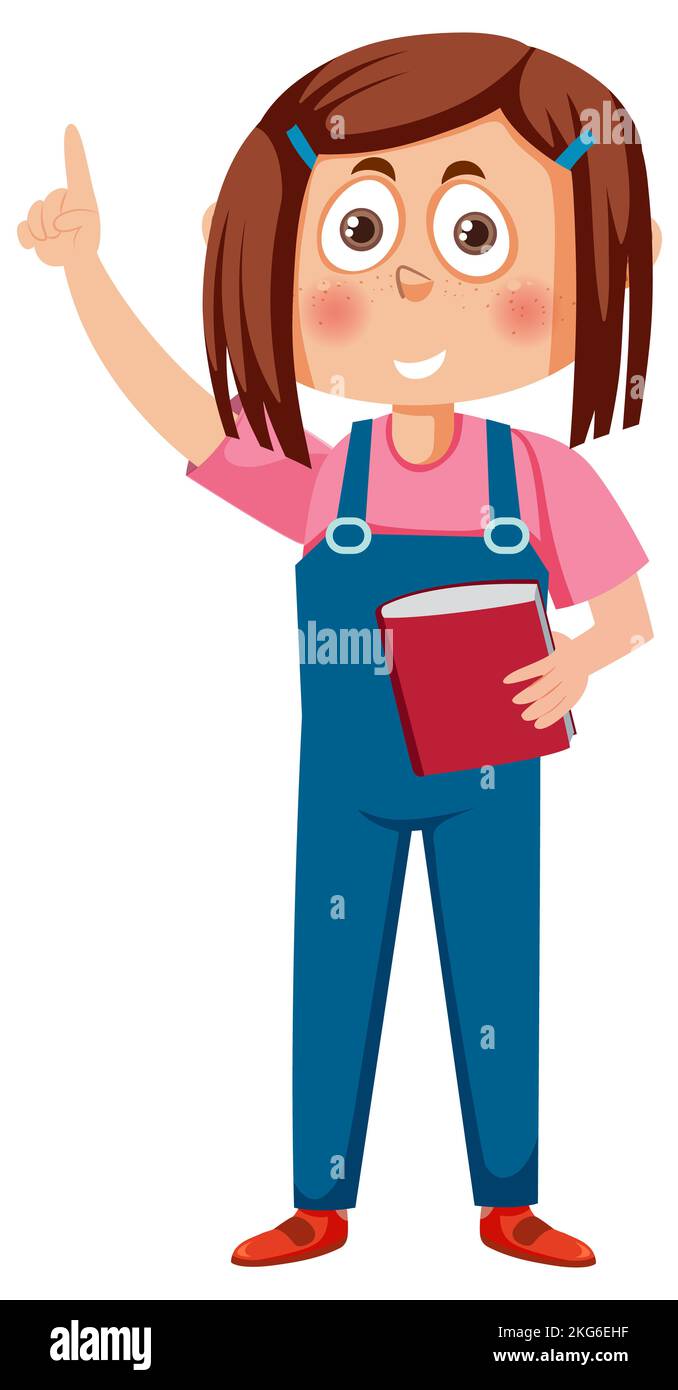 A girl pointing finger cartoon character illustration Stock Photo - Alamy