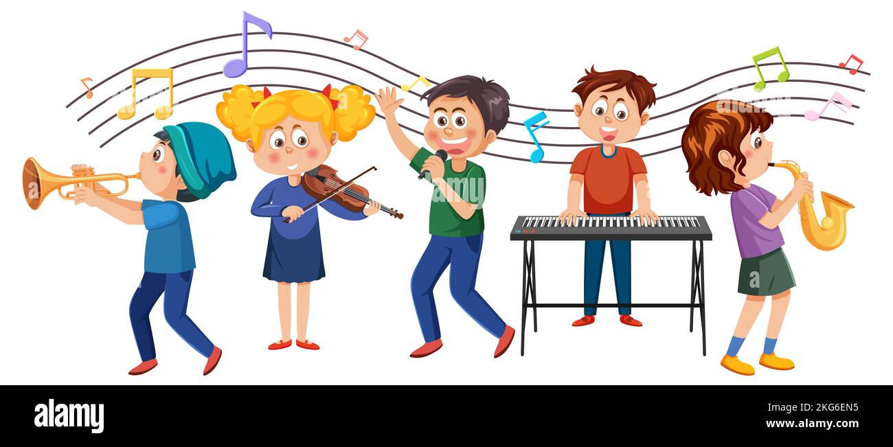 Children playing musical instrument illustration Stock Photo - Alamy