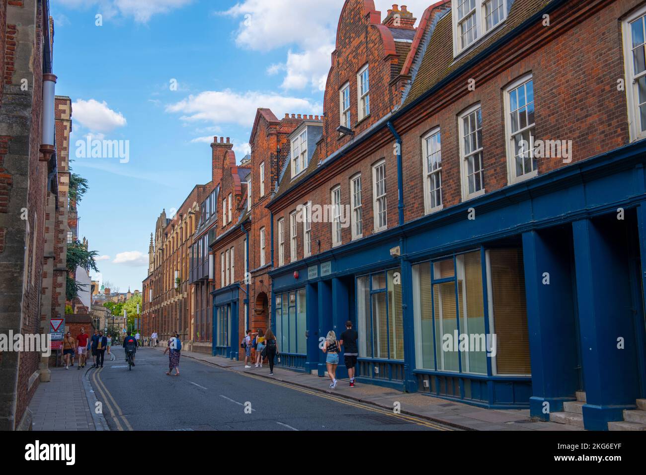Historic commercial buildings on Silver Street at Cambridge University