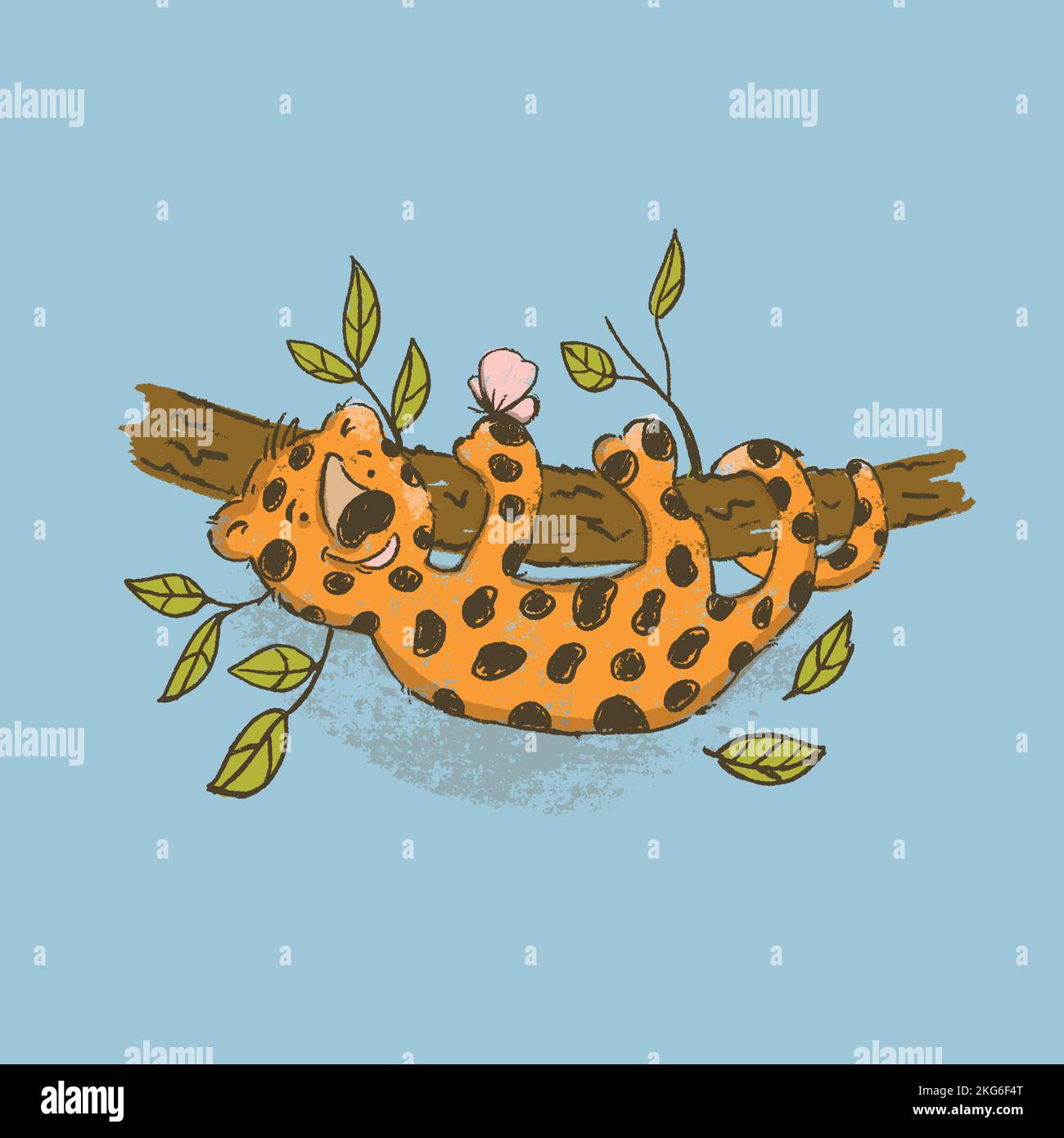 CUTE LEOPARD Cartoon Jungle Animal Hand Drawn Vector Illustration Card For Print Stock Vector