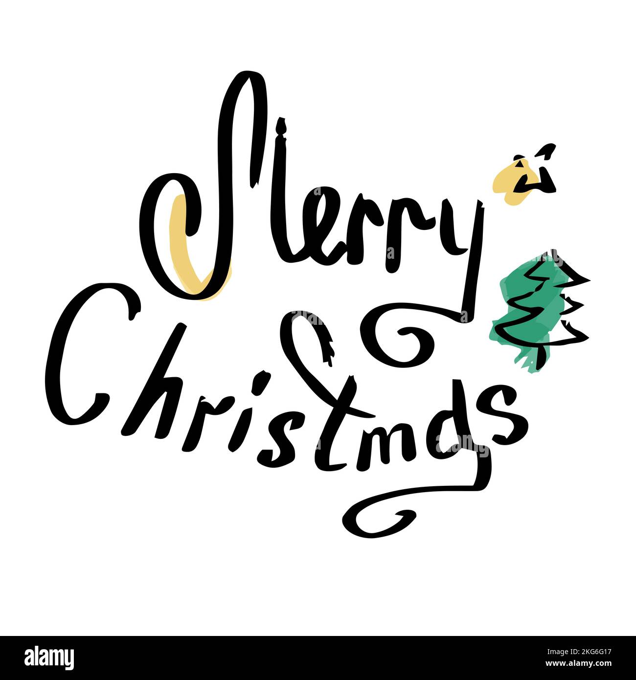 Merry Christmas lettering in black. Design template for invitations