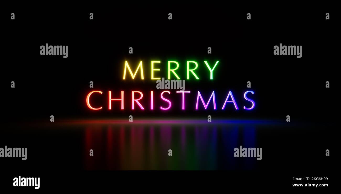 Merry Christmas text in rainbow colors isolated on black background. 3d illustration, 3d rendering Stock Photo