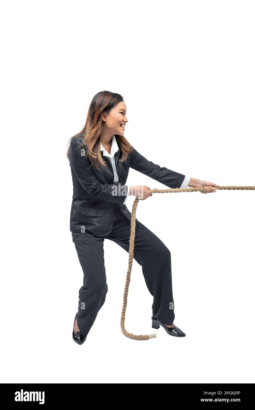 Woman pulling rope white background hi-res stock photography and images -  Page 2 - Alamy