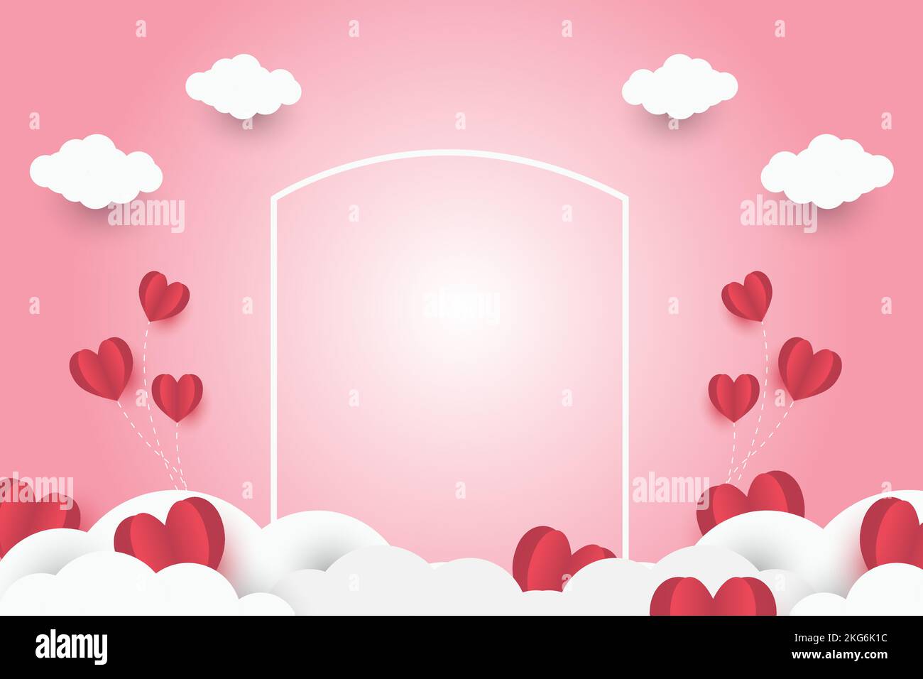 red heart on pink paper abstract background with sky and line design ...