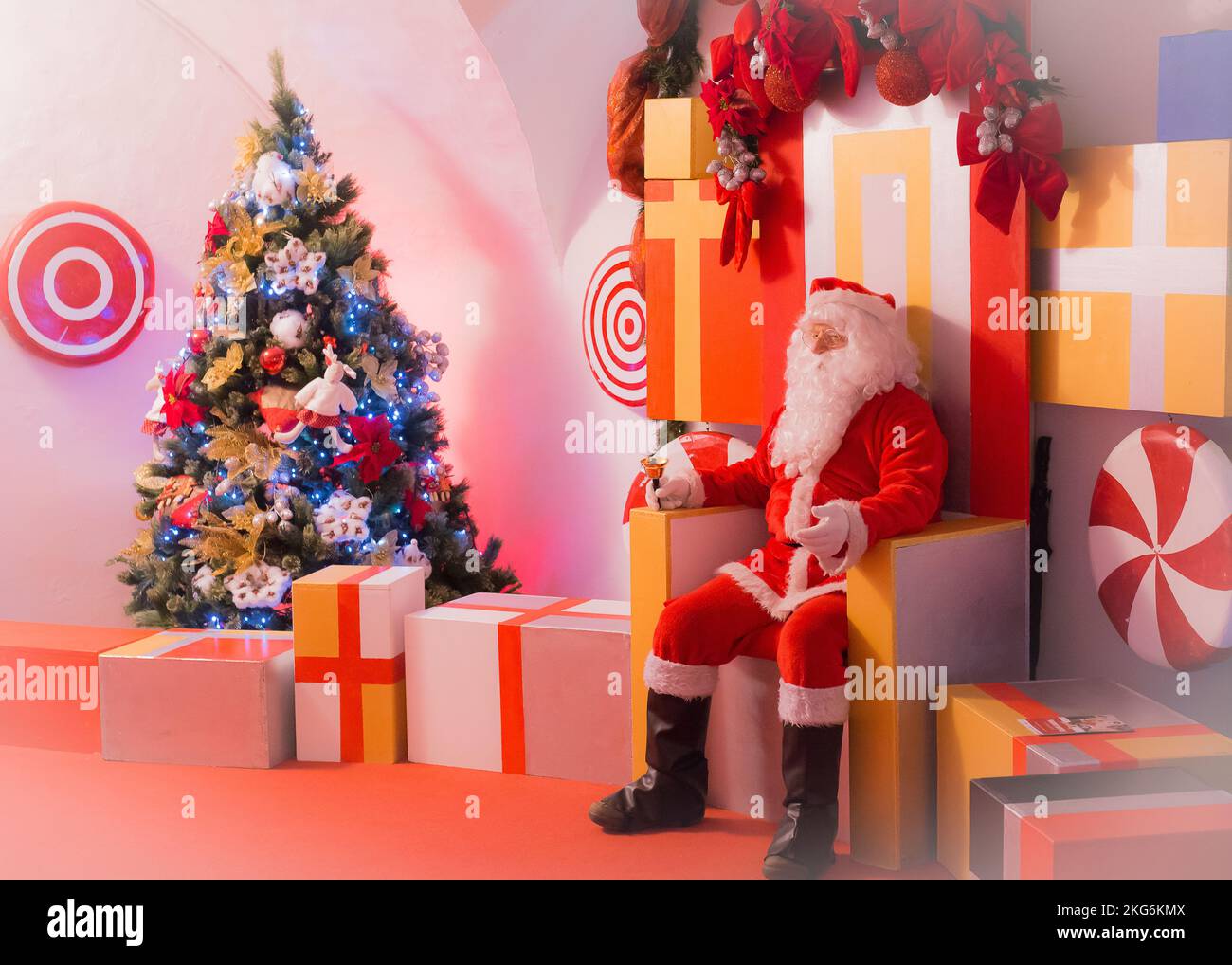 Magic atmosphere in the Christmas  with Santa Claus Stock Photo