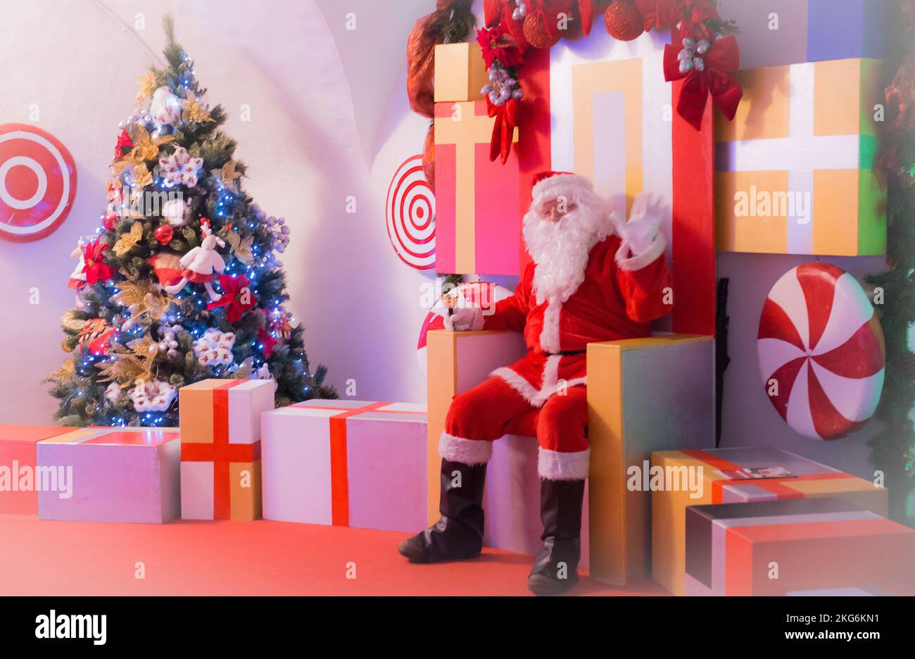 Magic atmosphere in the Christmas  with Santa Claus Stock Photo