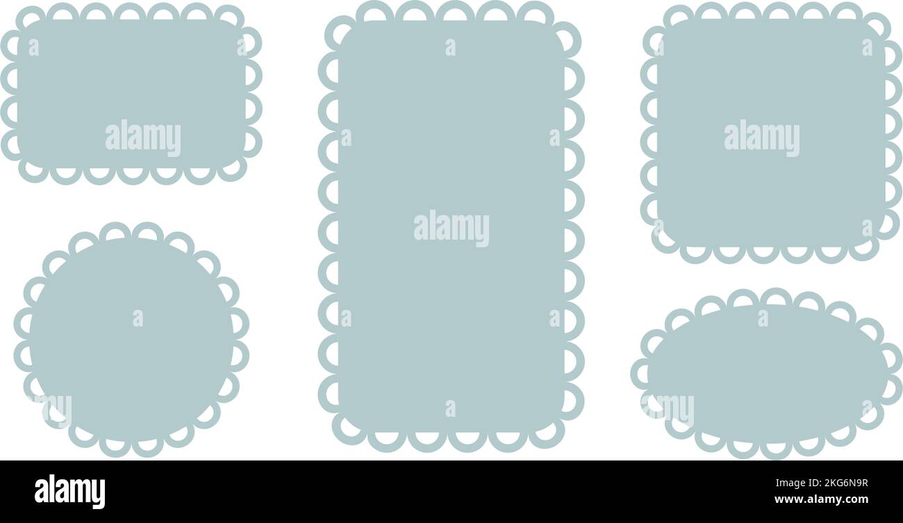 Circle and square scalloped frames. Scalloped edge rectangle and