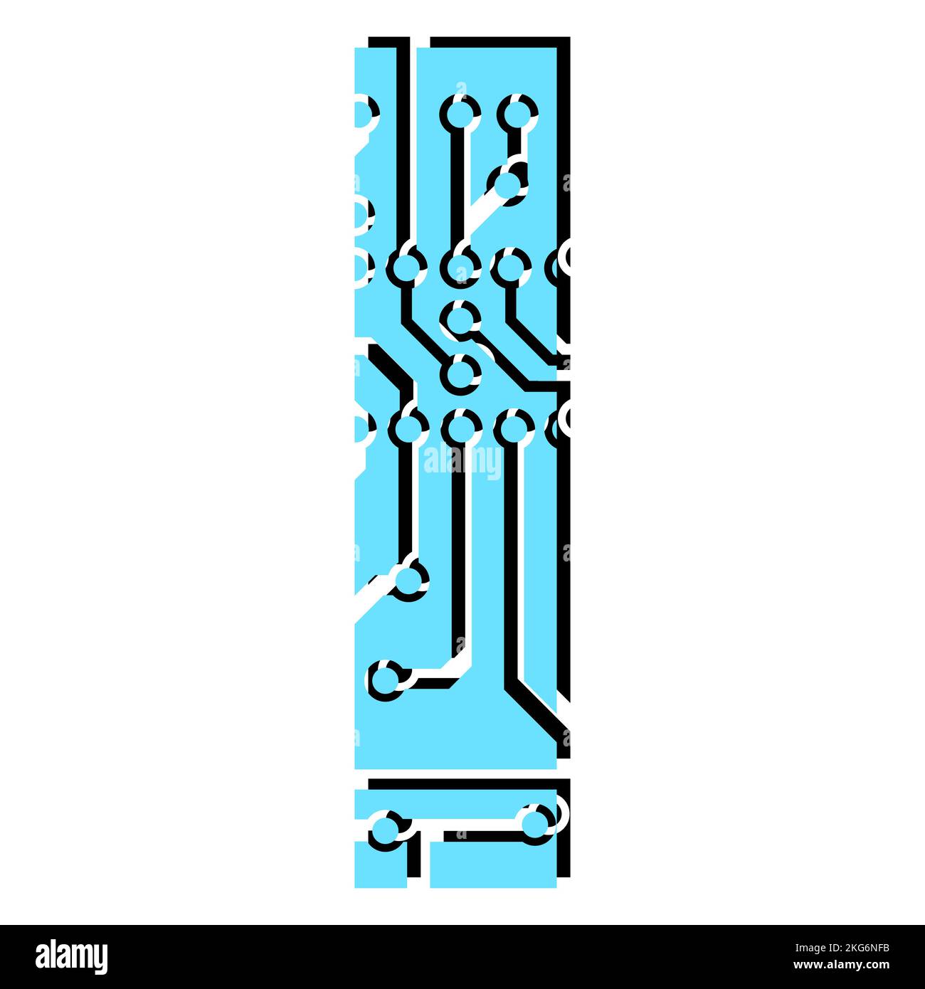 Latin digital letter I perforated with PCB circuit board tracks ...