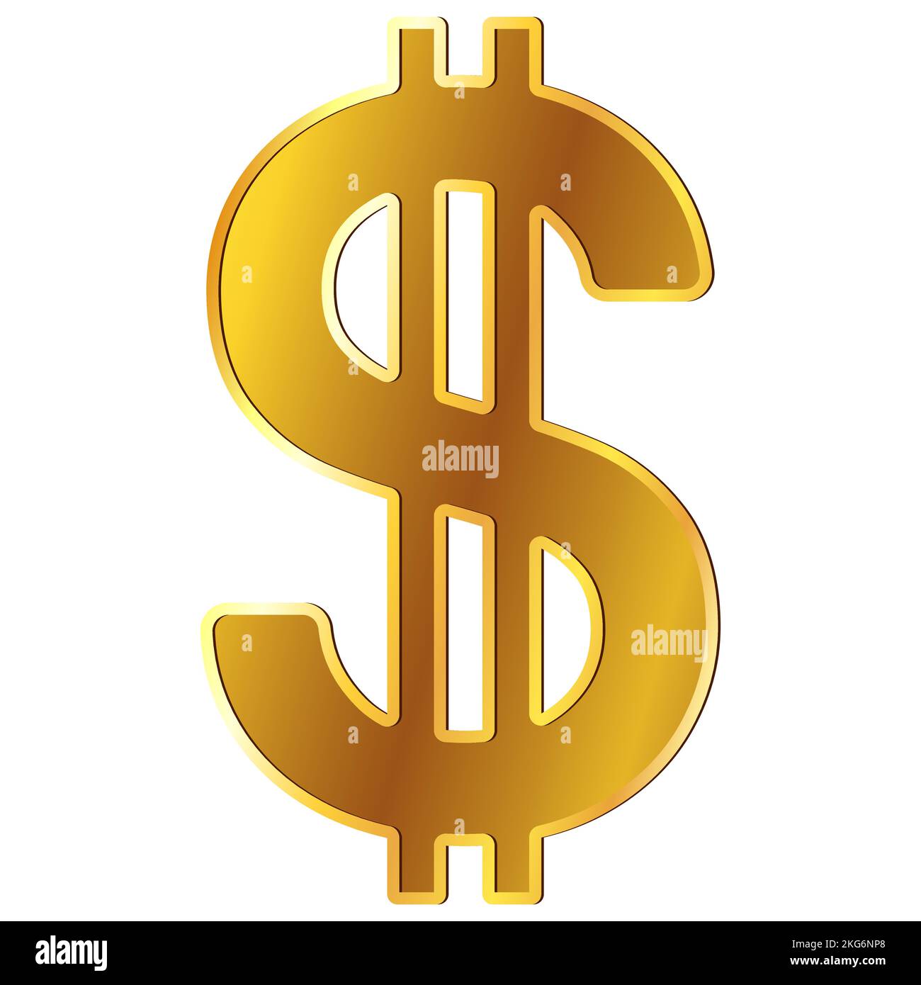 American Dollar USD currency golden sign in front view isolated on white. Currency by the Central Bank of America. Vector clipart. Stock Vector