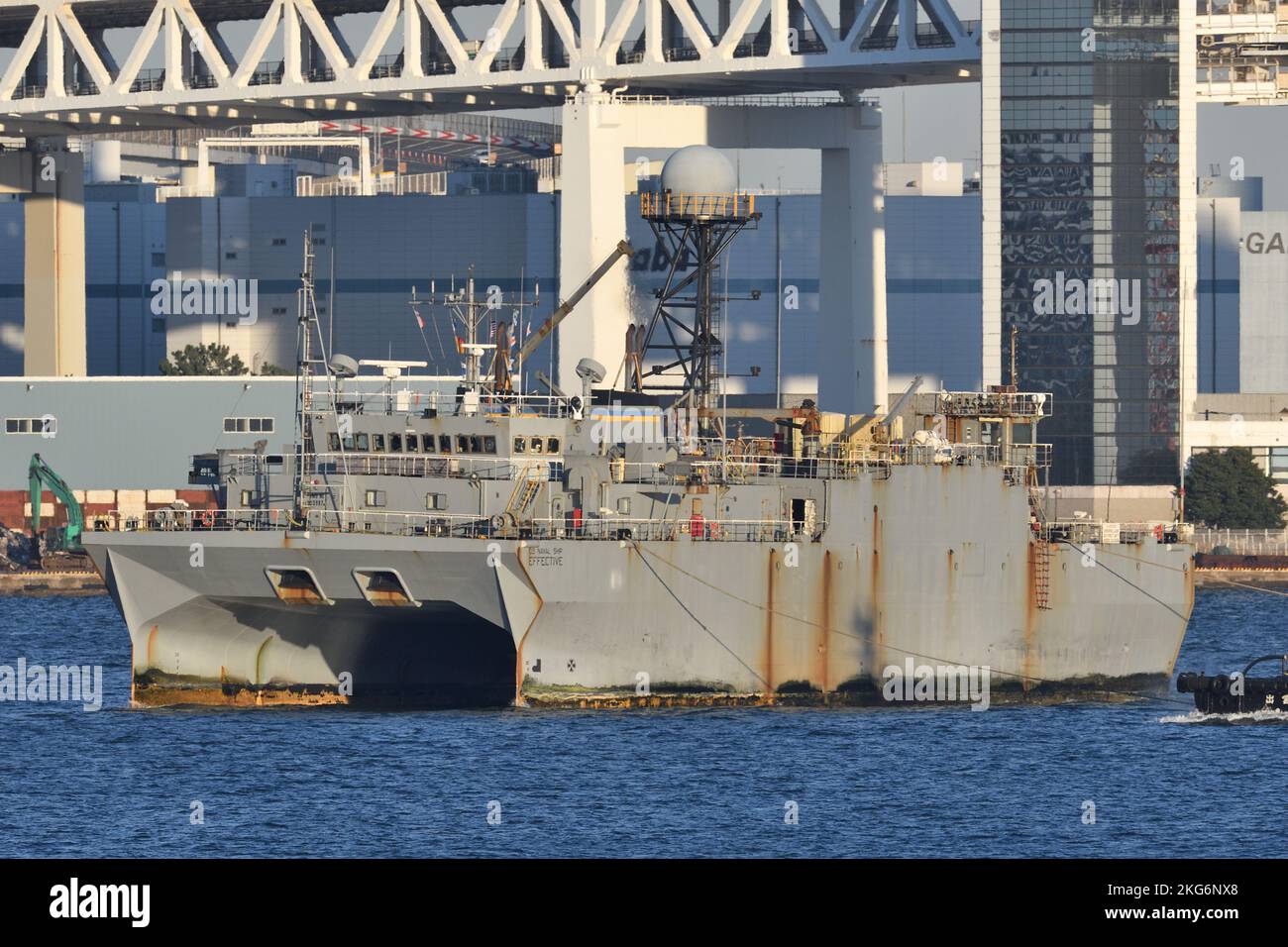 Kanagawa Prefecture, Japan - January 09, 2021: United States Navy USNS Effective (T-AGOS-21), Victorious-class ocean surveillance ship. Stock Photo