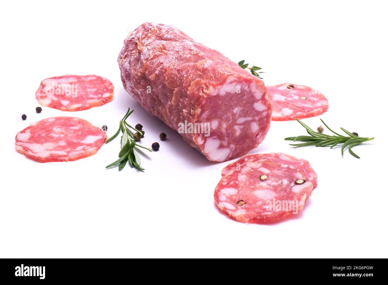 Sliced Smoked dry Salami sausage isolated on white background Stock ...