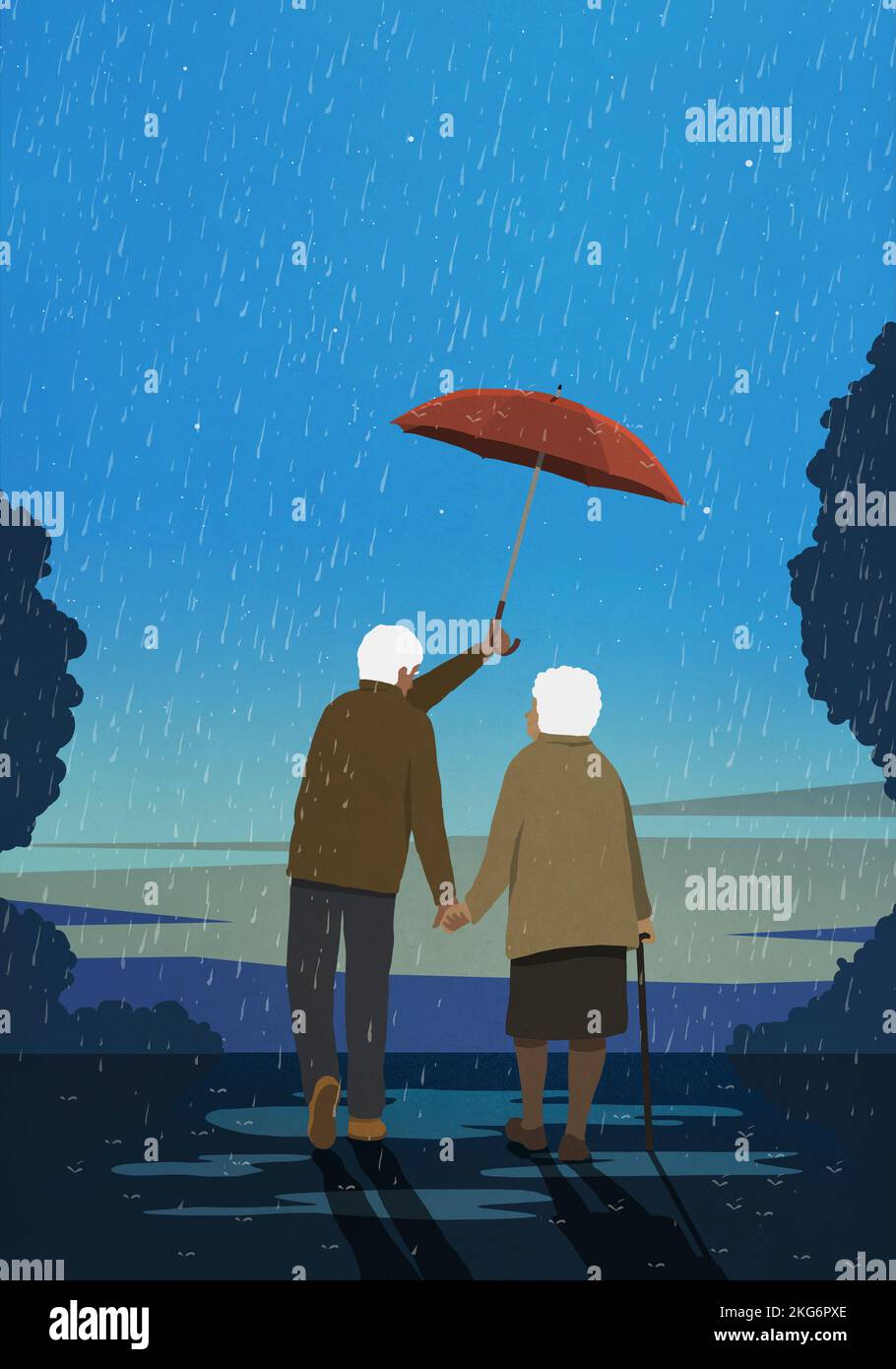 Senior husband holding umbrella over wife in rain Stock Photo Alamy