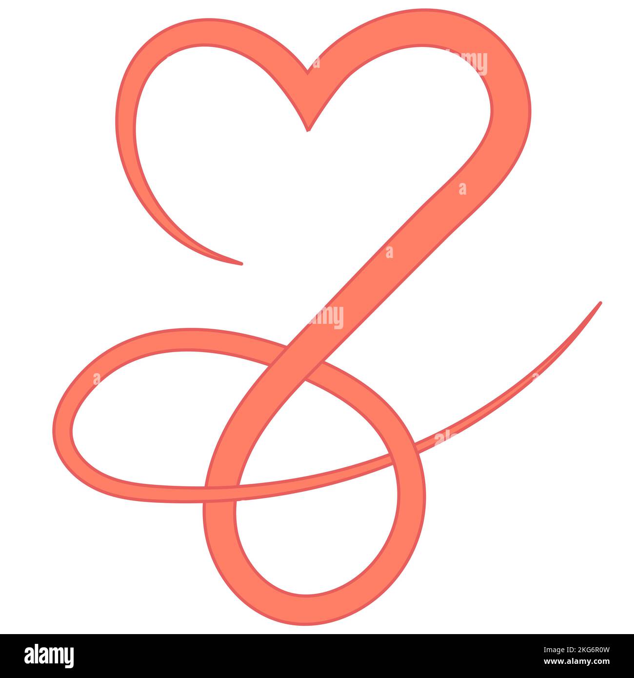 Heart one line border, love flourish frame, swirl scroll draw Stock Vector