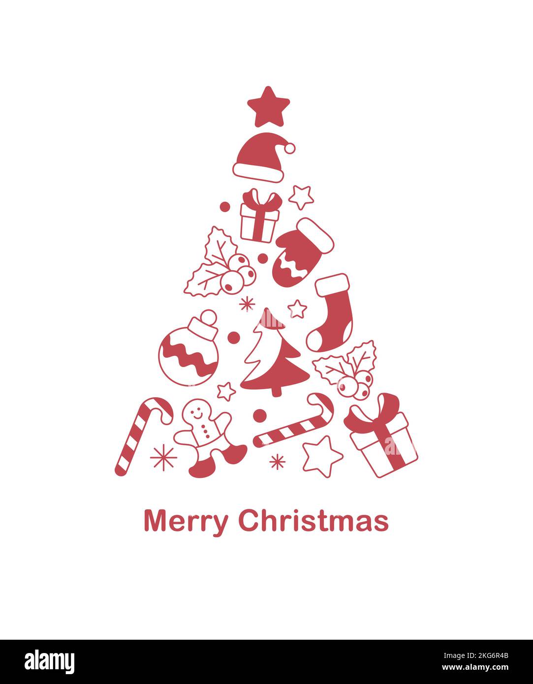 Beautiful red Christmas tree made from Christmas objects Stock Vector