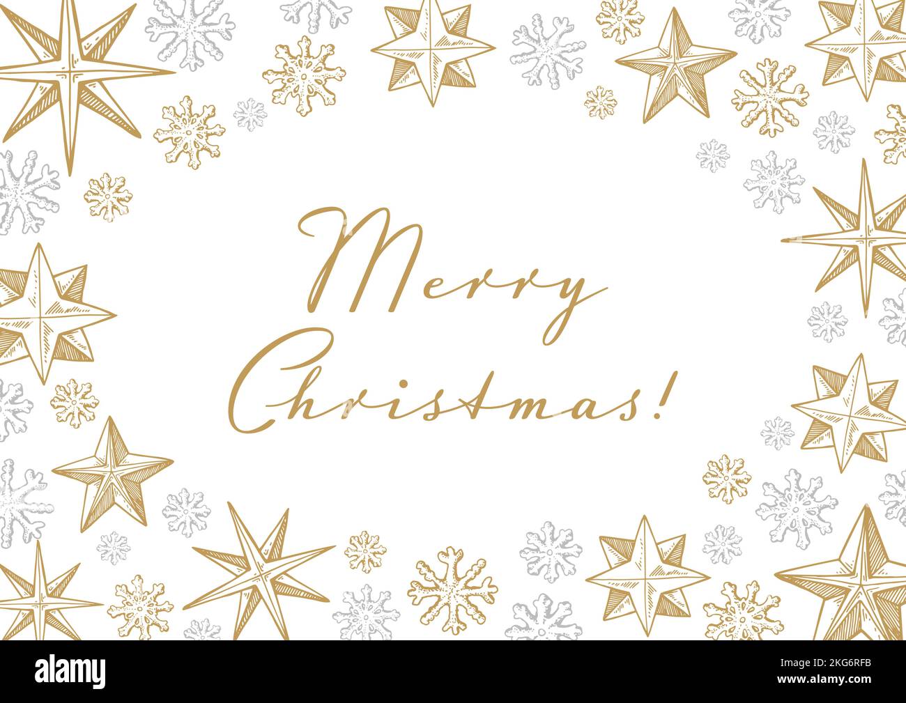 Merry Christmas and Happy New Year horizontal greeting card with hand ...