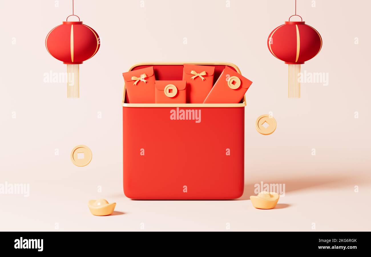 Red envelopes and lanterns in the yellow background, Spring Festival ...