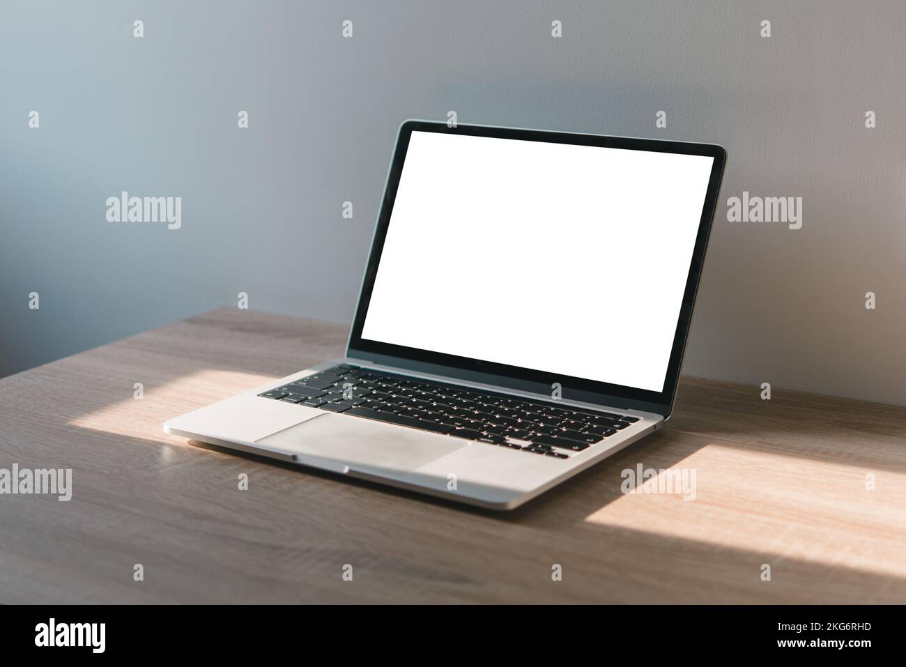 laptop computer blank screen on desk.Used for inserting text or ...