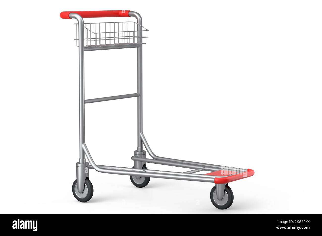 Airport luggage cart or baggage trolley side on white background. 3d render element of hotel