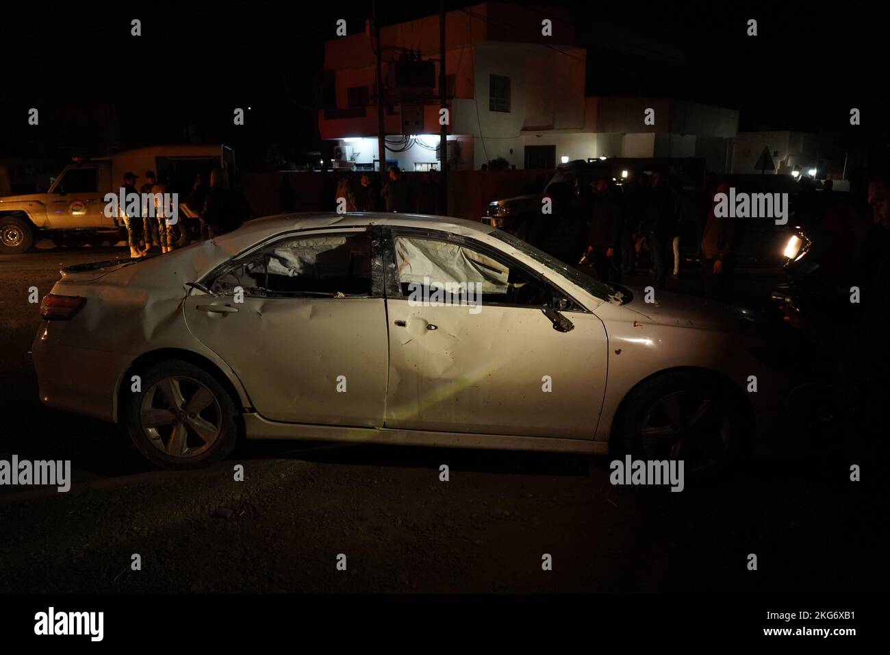 22 November 2022, Iraq, Duhok A destroyed car can be seen after a gas