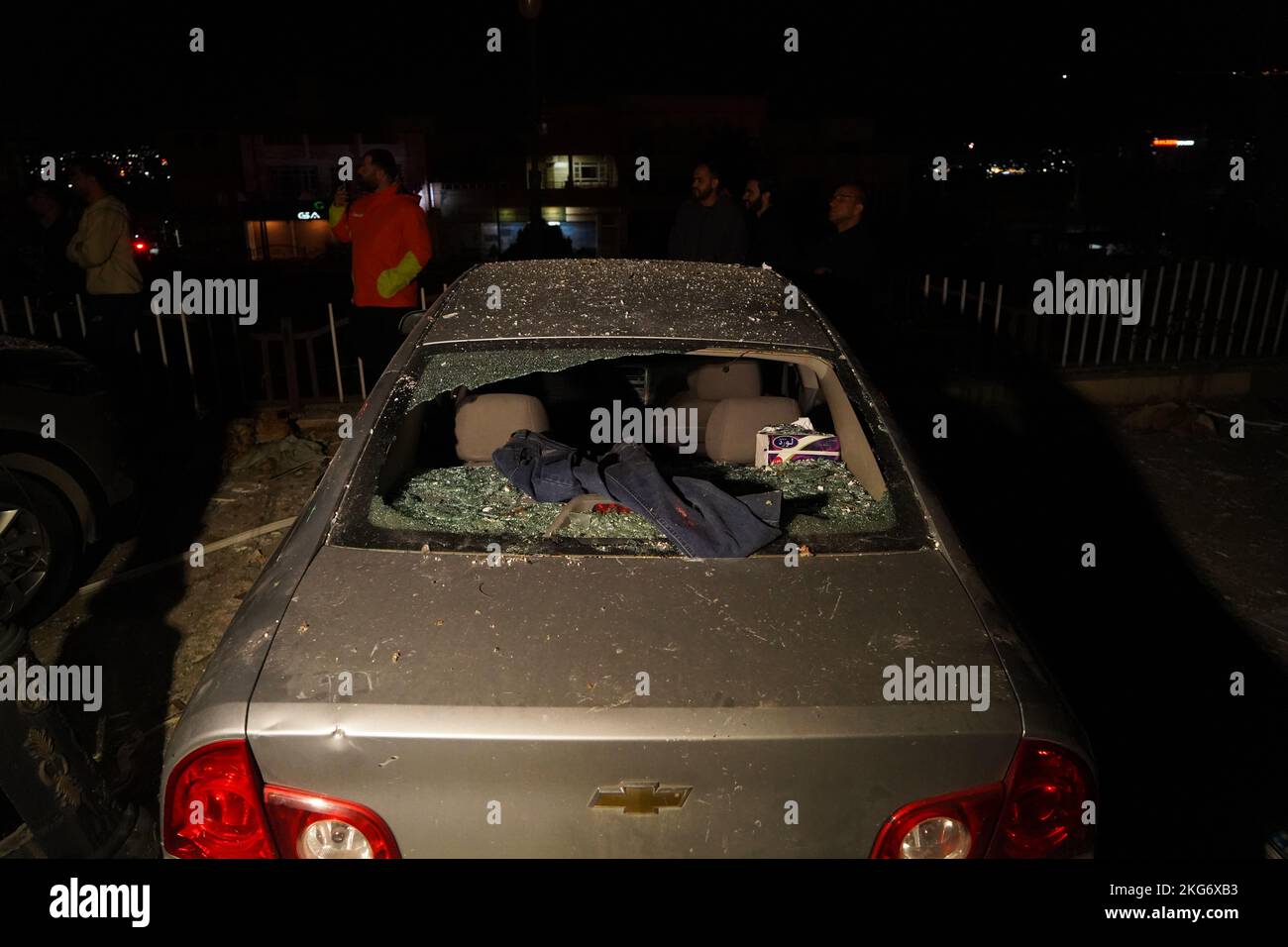 22 November 2022, Iraq, Duhok A destroyed car can be seen after a gas
