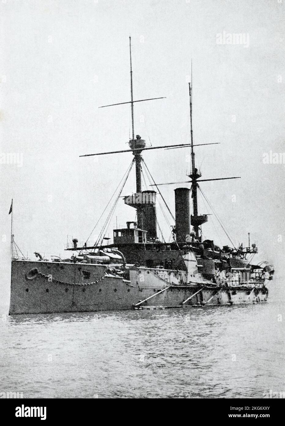 The pre-war era battleship HMS Royal Sovereign. Commissioned in 1892, it served in the Royal Navy until it was decommissioned in 1909. Stock Photo