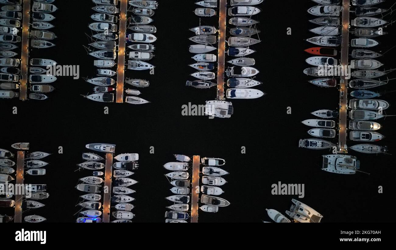 An aerial view of a harbor at the night Stock Photo - Alamy