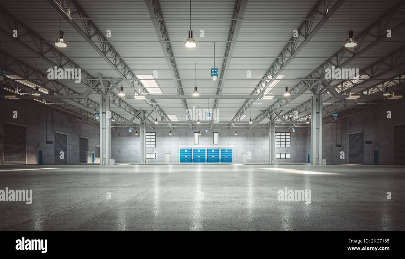 empty warehouse with concrete floor. 3d render Stock Photo