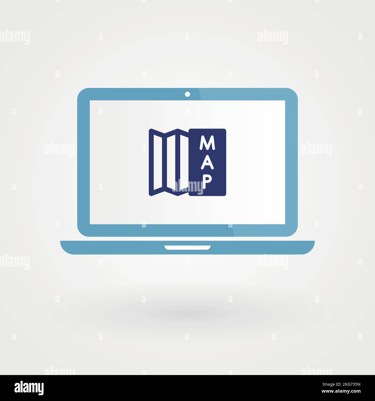 Laptop and map. Concept of travel. Vector illustration, flat design ...