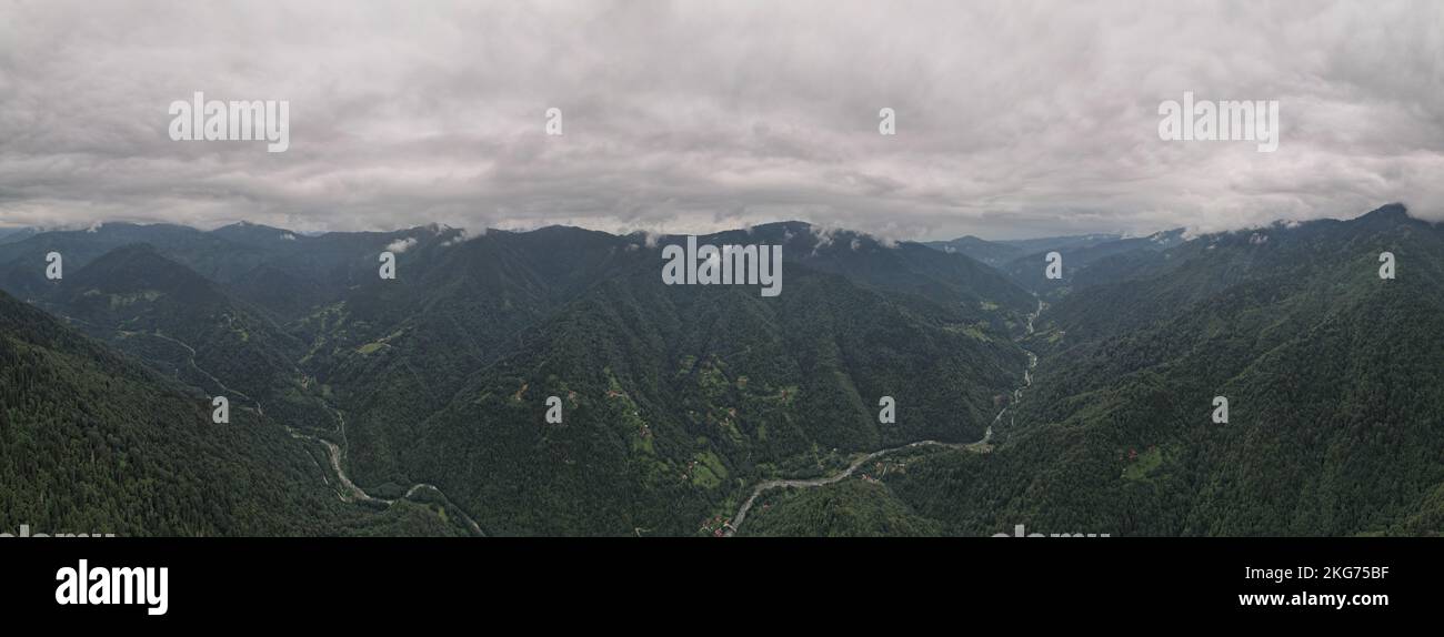 Aerial view foggy forest green hi-res stock photography and images - Alamy