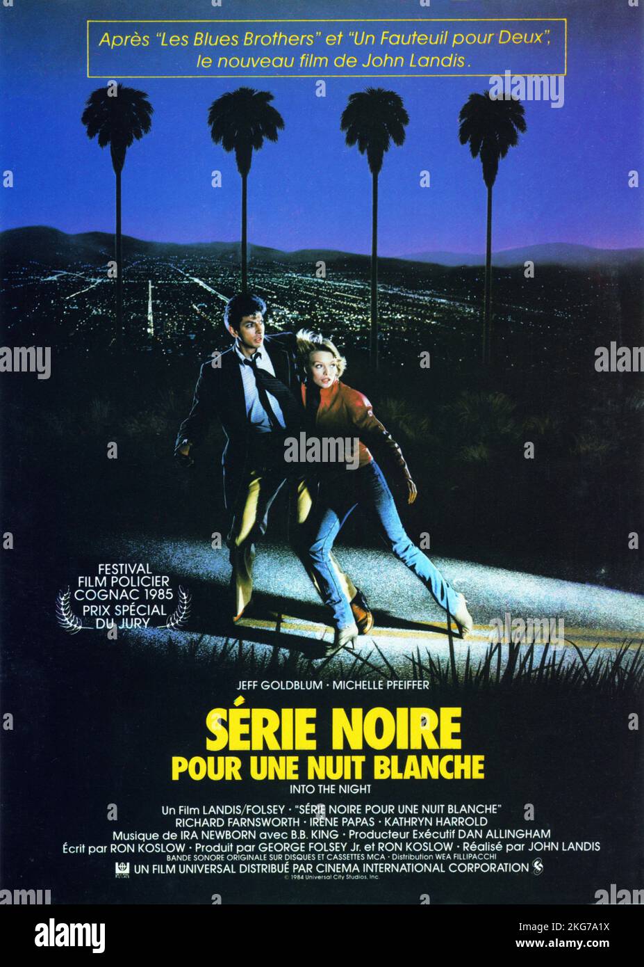 Into The Night Year : 1985 USA Director : John Landis Jeff Goldblum, Michelle Pfeiffer French poster Stock Photo