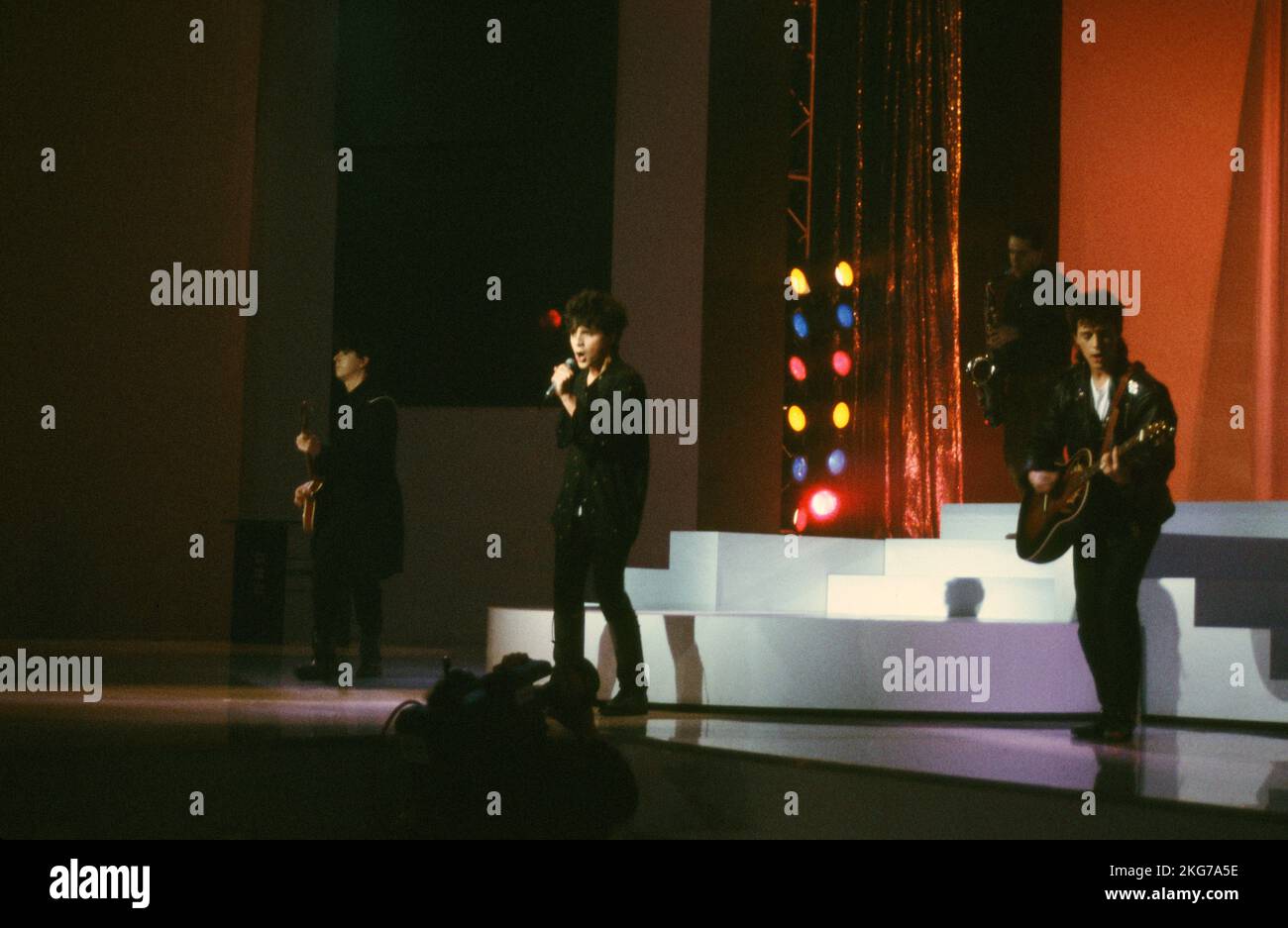 The band Indochine on the set of the TV show 'Lahaye d'honneur' on 16 October 1987 on TF1 Stock Photo