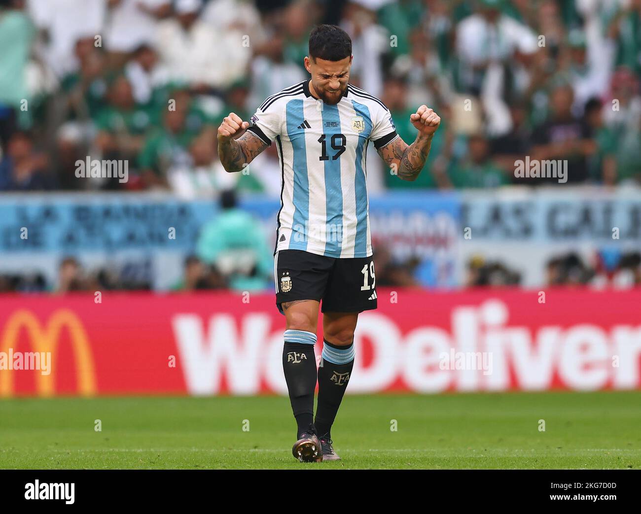 Doha, Qatar. 22nd Nov, 2022. Nicolas Otamendi of Argentina celebrates during the FIFA World Cup 2022 match at Lusail Stadium, Doha. Picture credit should read: David Klein/Sportimage Credit: Sportimage/Alamy Live News Stock Photo