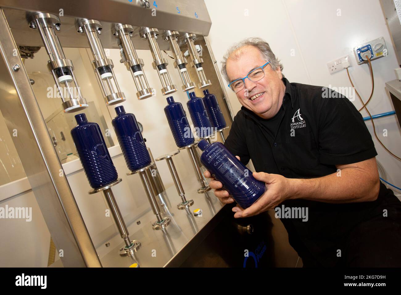 David Thomson at the official opening of bottling plant at Annandale Distillery, Annan, Scotland Stock Photo