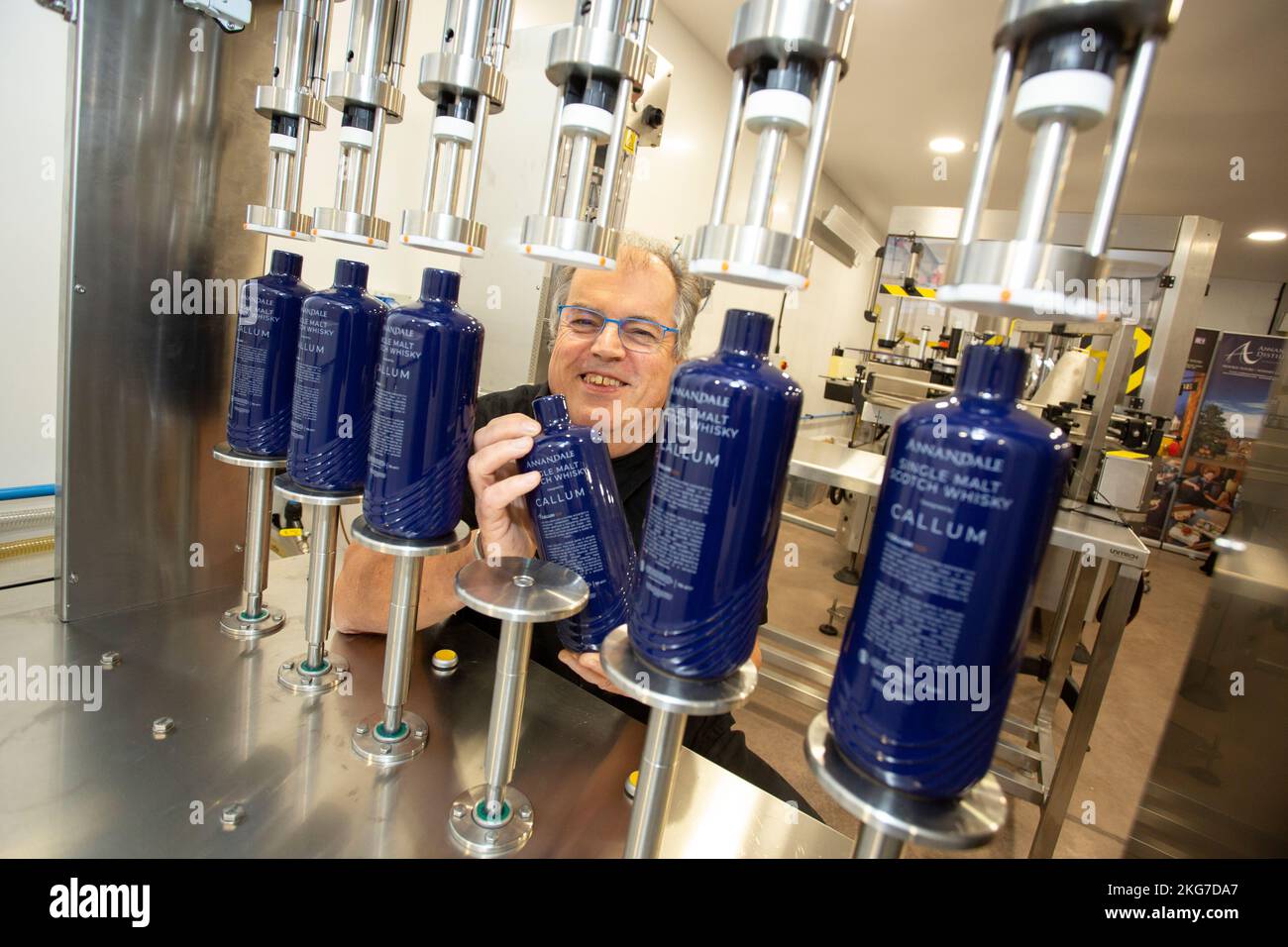 David Thomson at the official opening of bottling plant at Annandale Distillery, Annan, Scotland Stock Photo