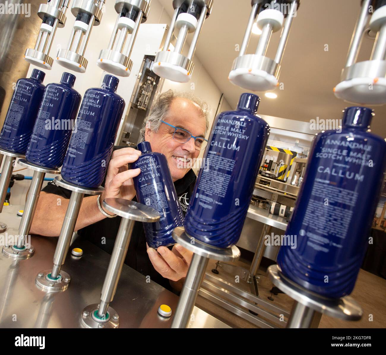 David Thomson at the official opening of bottling plant at Annandale Distillery, Annan, Scotland Stock Photo