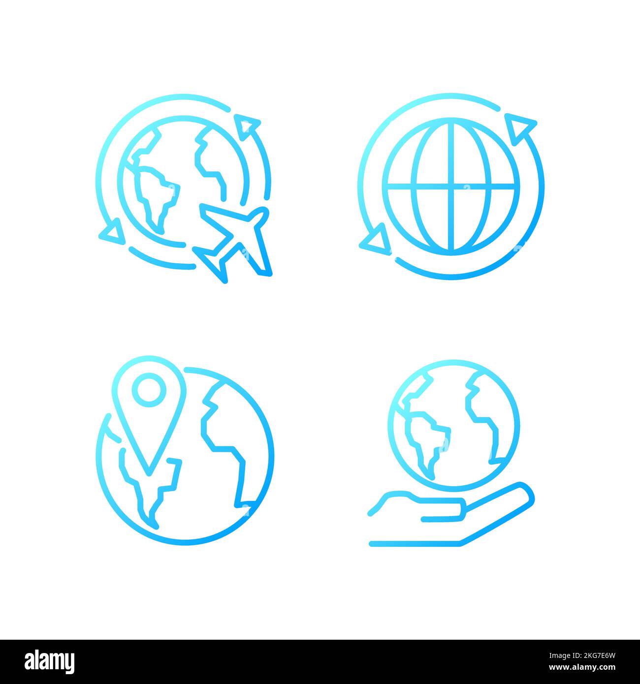 Travel around world pixel perfect gradient linear vector icons set Stock Vector