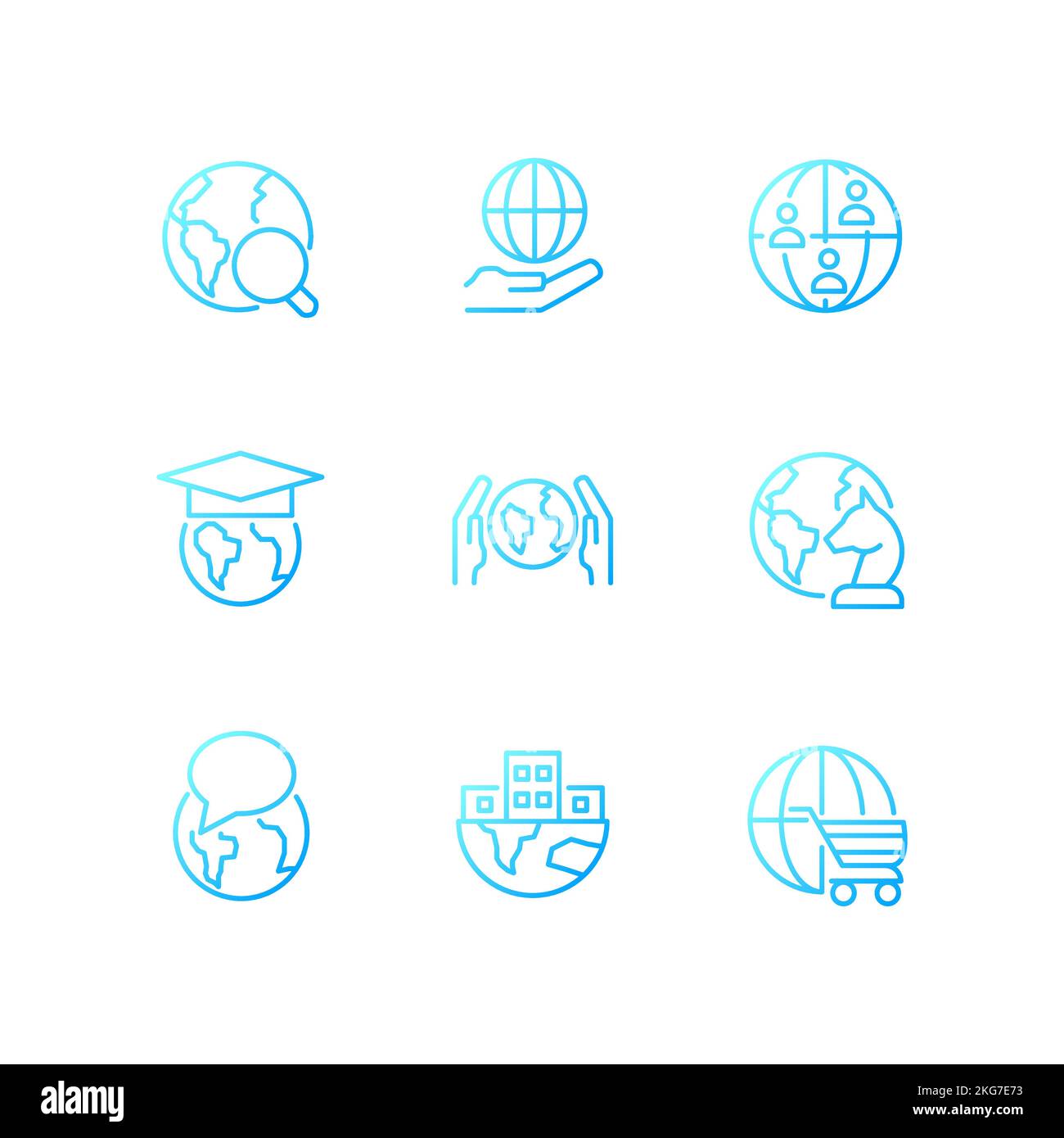 Global relationships pixel perfect gradient linear vector icons set Stock Vector